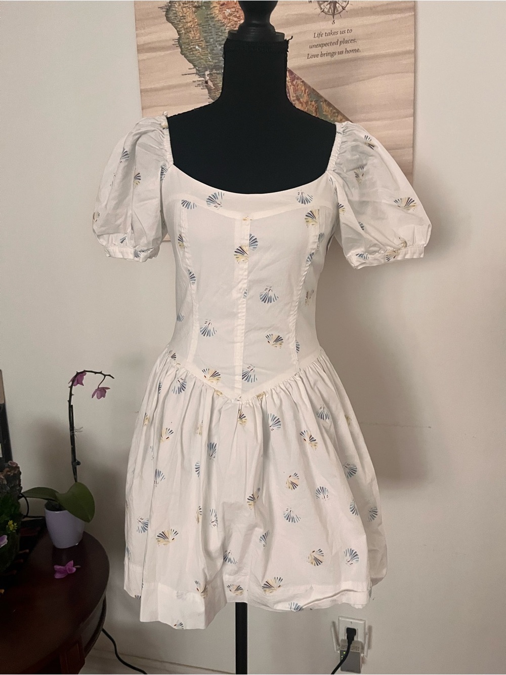 Wayf White Mini Dress with Pastel Fan Print - Picture 3 of 7